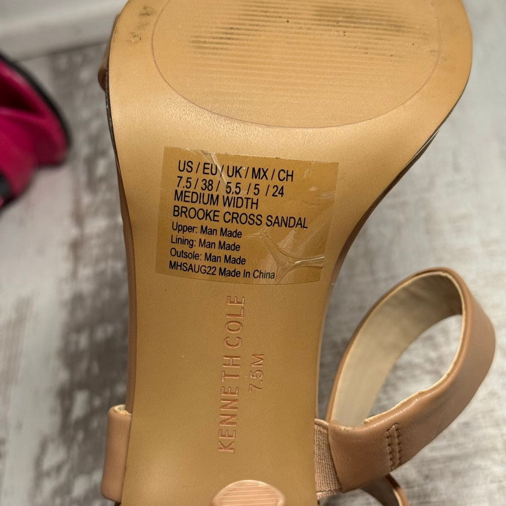 Kenneth Cole Brooke Cross High-Heel Sandals Beige Nude Size 7.5 Strappy Size 7.5 - Picture 6 of 8